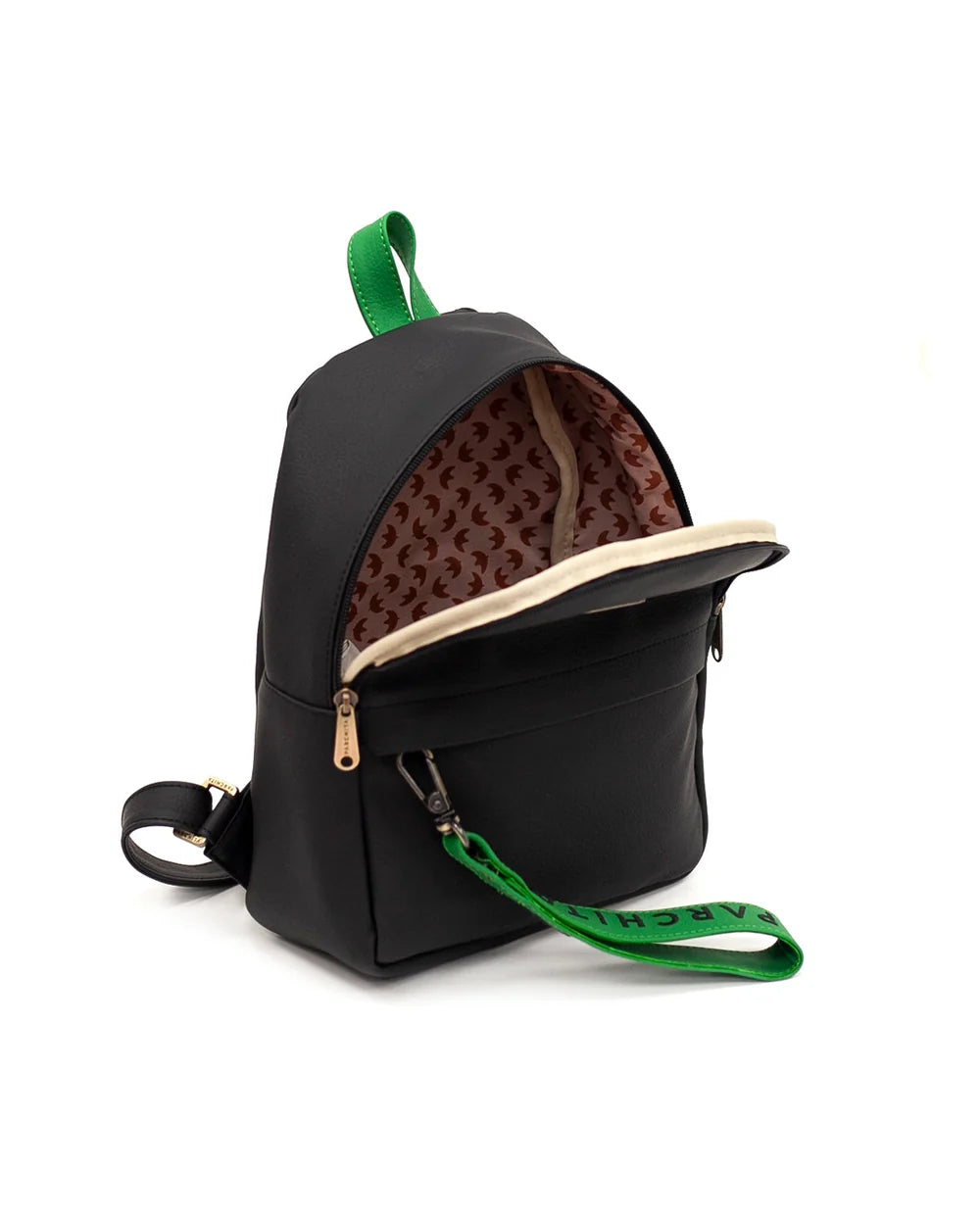 Morral Bruno Negro - vista interior con forro estampado Parchita