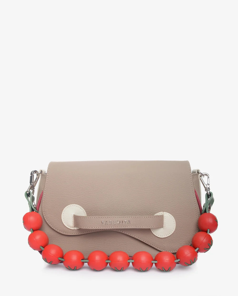 Cartera Alaia Taupe - con correa de bolitas rojas