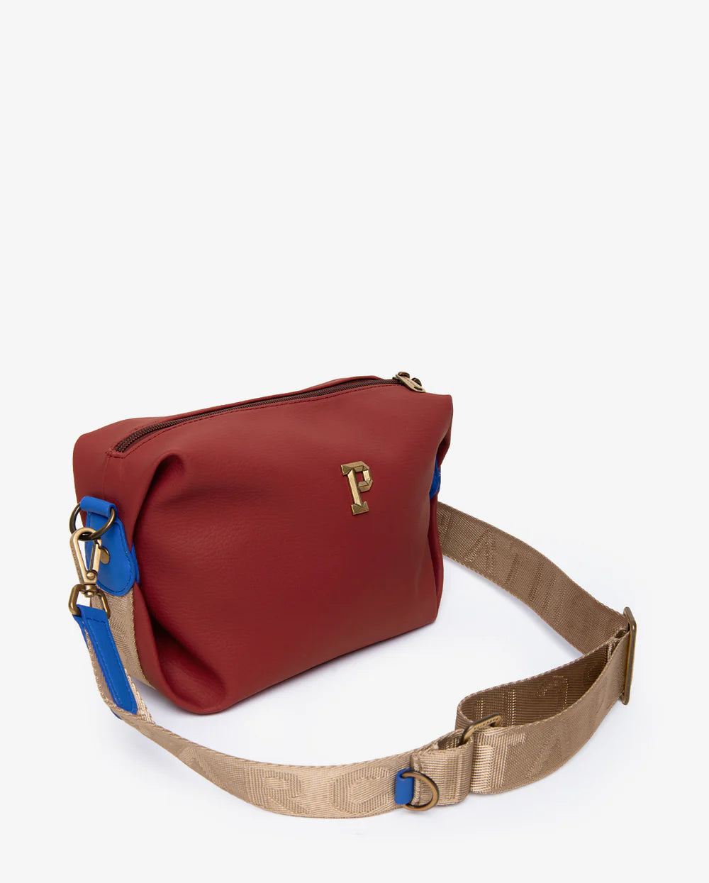 Bandolera Anturio Apricot - vista lateral con correa beige tejida