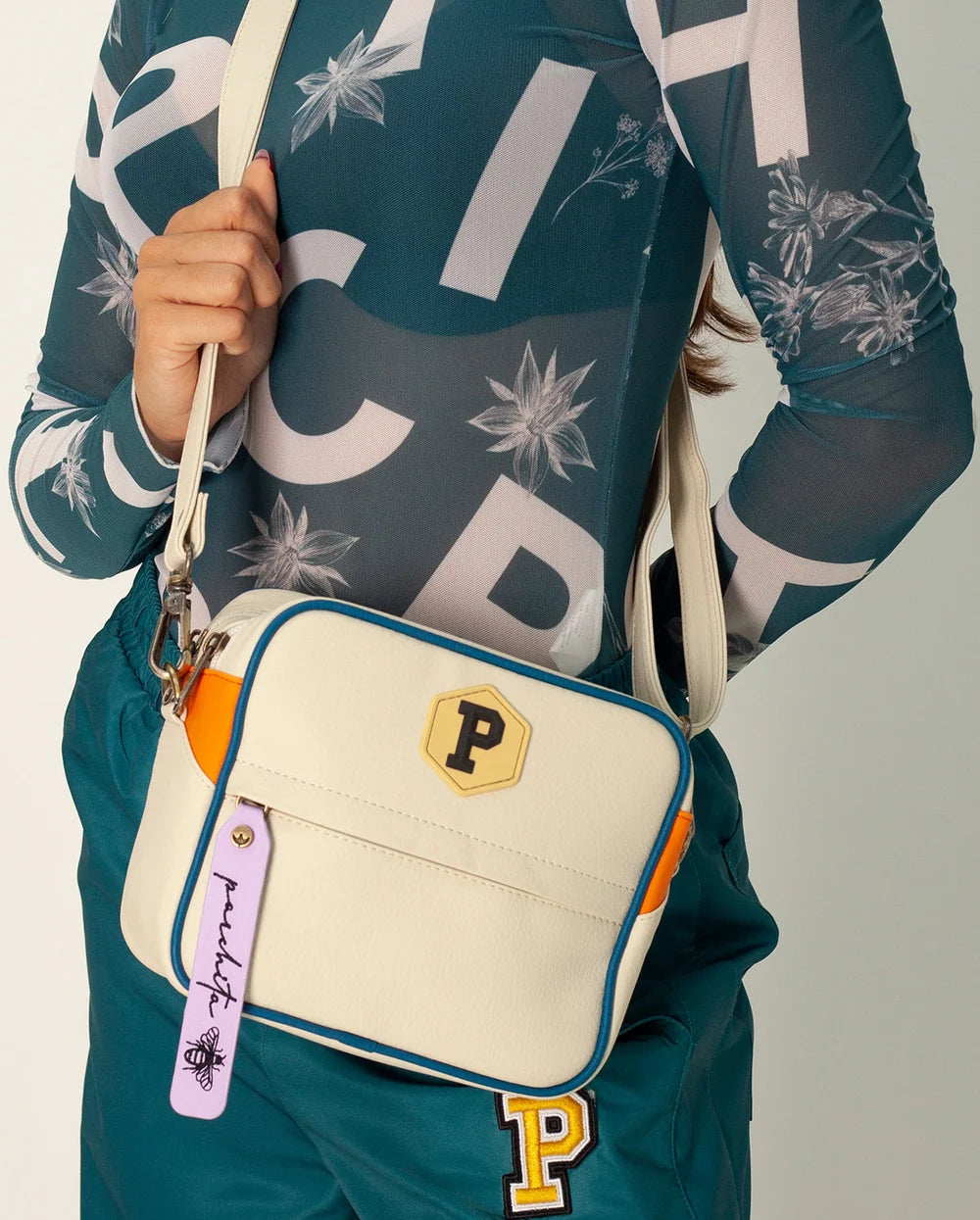 Bandolera Panal Beige x Mandarina