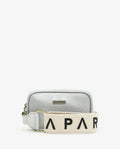 Funny Pack Marsella Plata - vista frontal con placa PARCHITA dorada y correa ivory negro