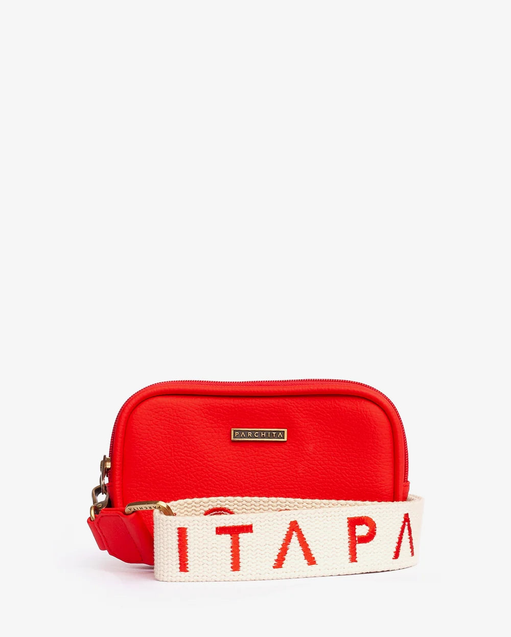 Funny Pack Marsella Rojo - vista frontal con correa PARCHITA ivory y rojo