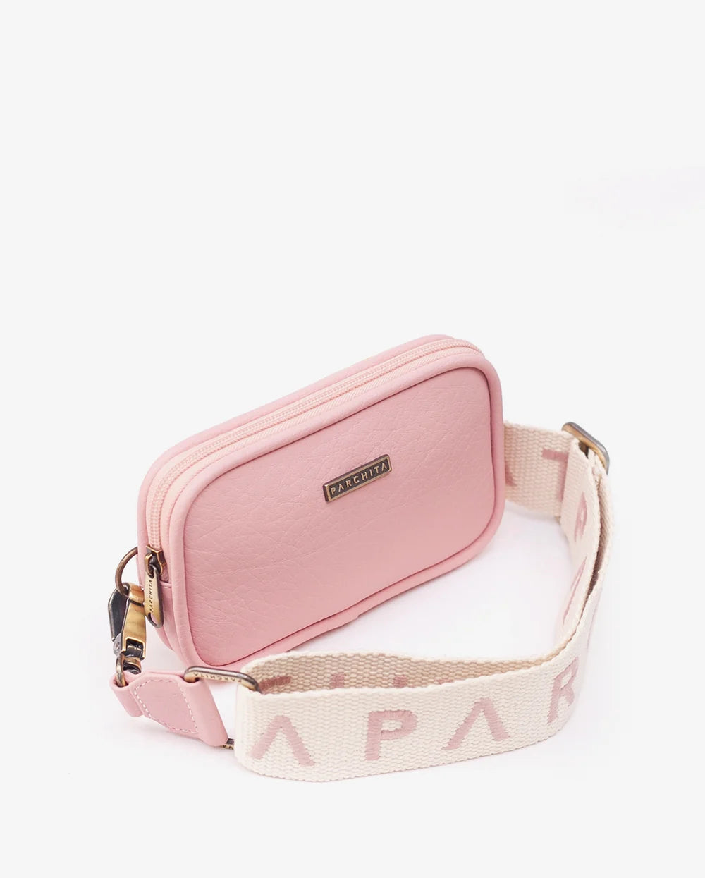 Funny Pack Marsella Rosada - vista lateral con correa PARCHITA ivory rosada