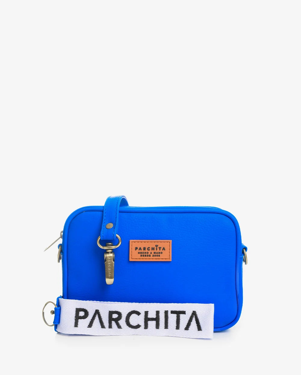 Bandolera Mika Azul Zafiro - vista frontal con correa PARCHITA