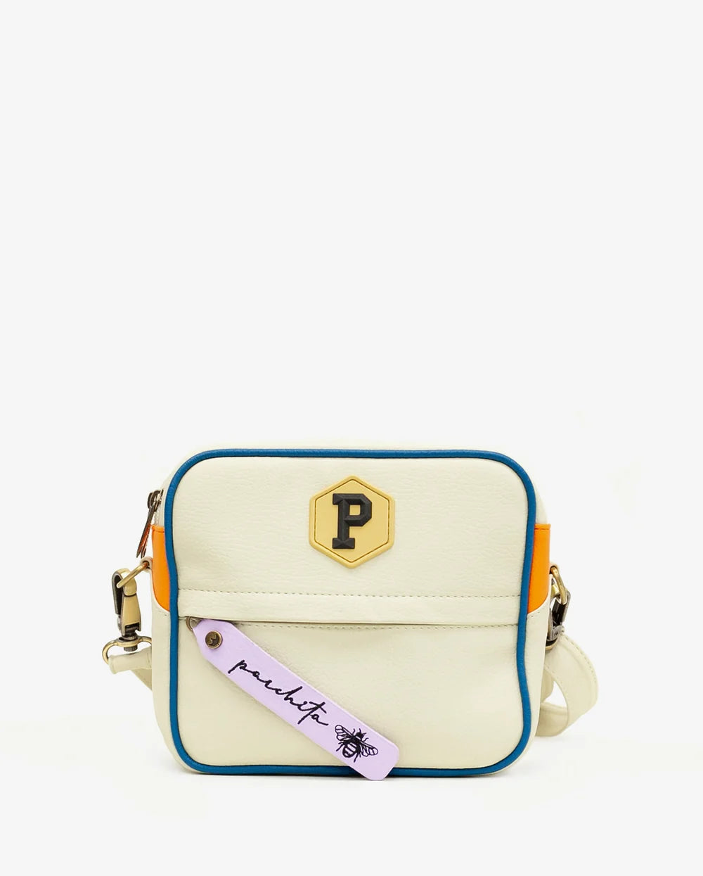 Bandolera Panal Beige x Mandarina - vista frontal