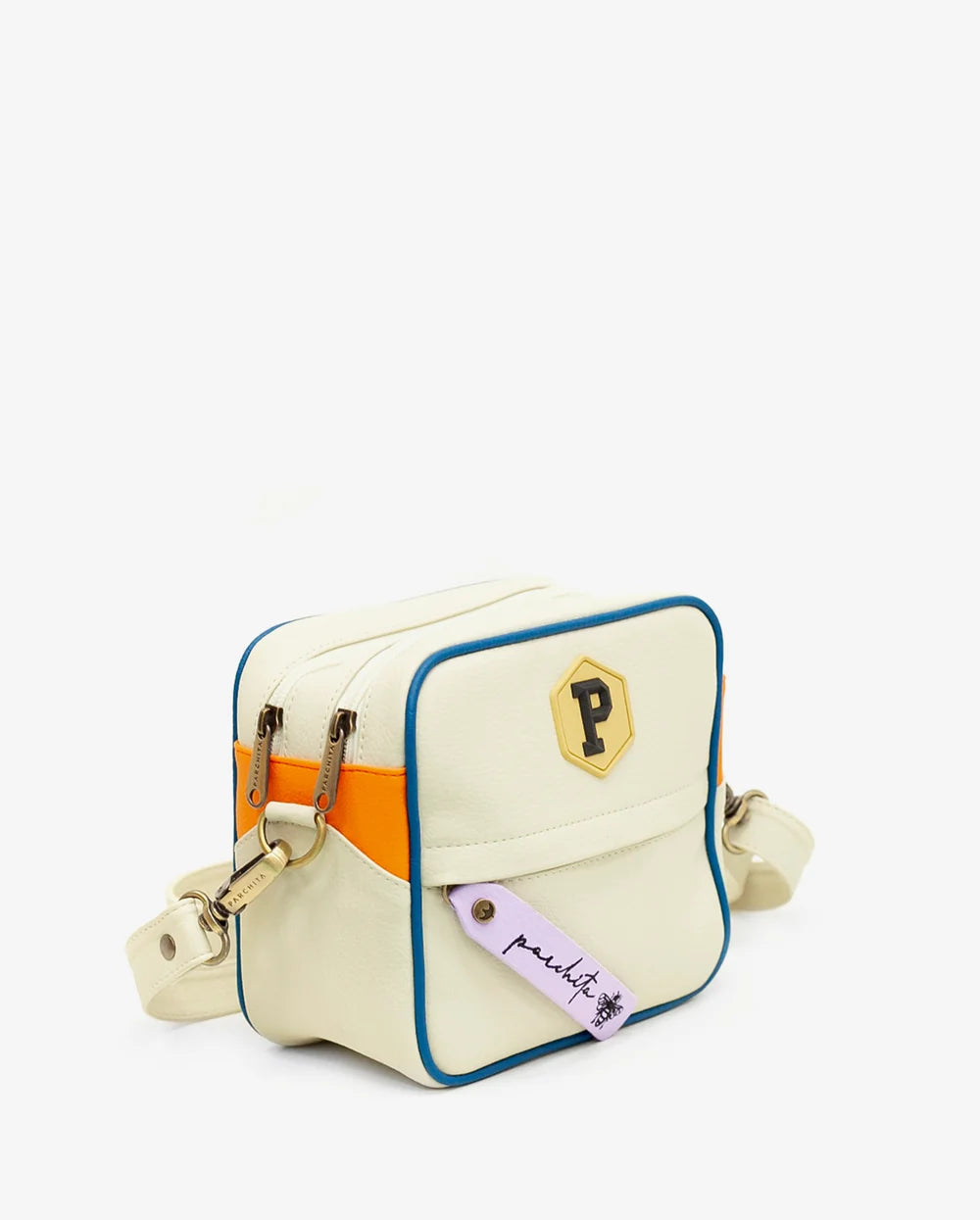 Bandolera Panal Beige x Mandarina - vista lateral