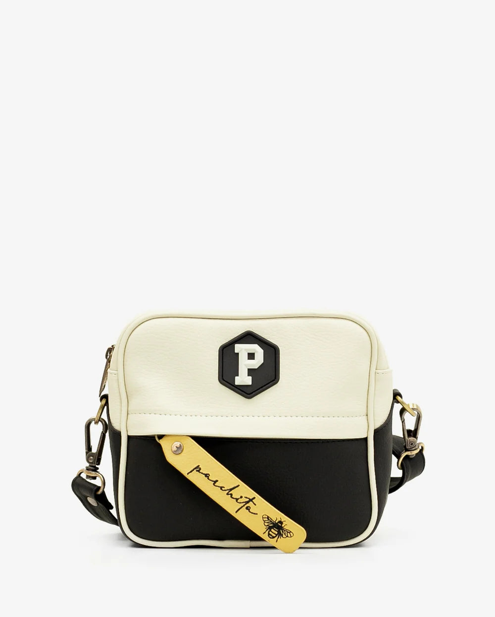 Bandolera Panal Beige x Negro - vista frontal