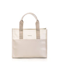 Shopping Clasico Taupe x Crema - vista frontal bicolor con firma Parchita