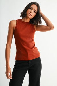 Knit Sleeveless Top  Brick
