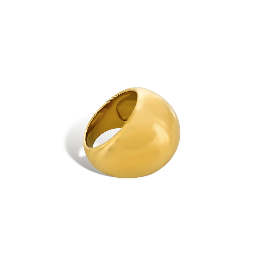 Gold-tone dome ring, side angle