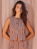 Striped Button Vest and Wide Leg Set
