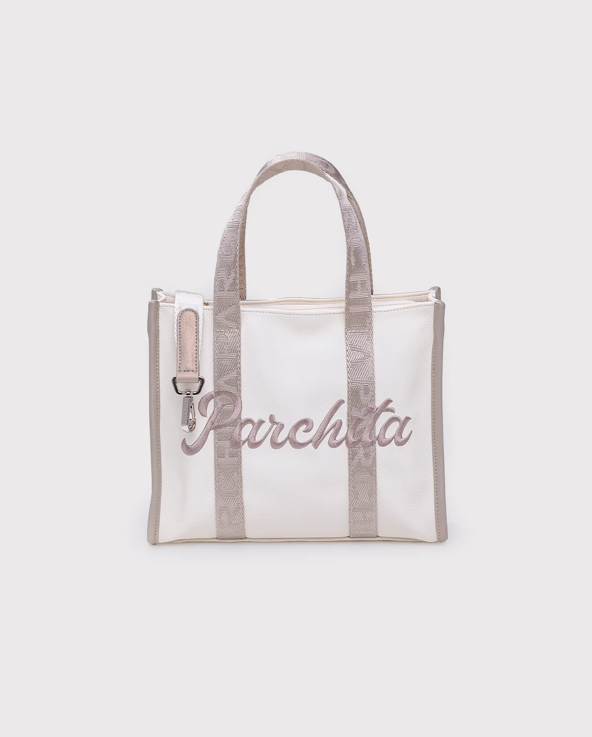 Mini Shopping Julia Ivory x Champaña - vista frontal con logo Parchita en cursiva