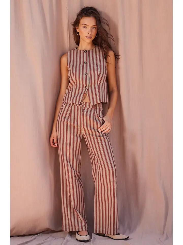 Striped Button Vest and Wide Leg Set