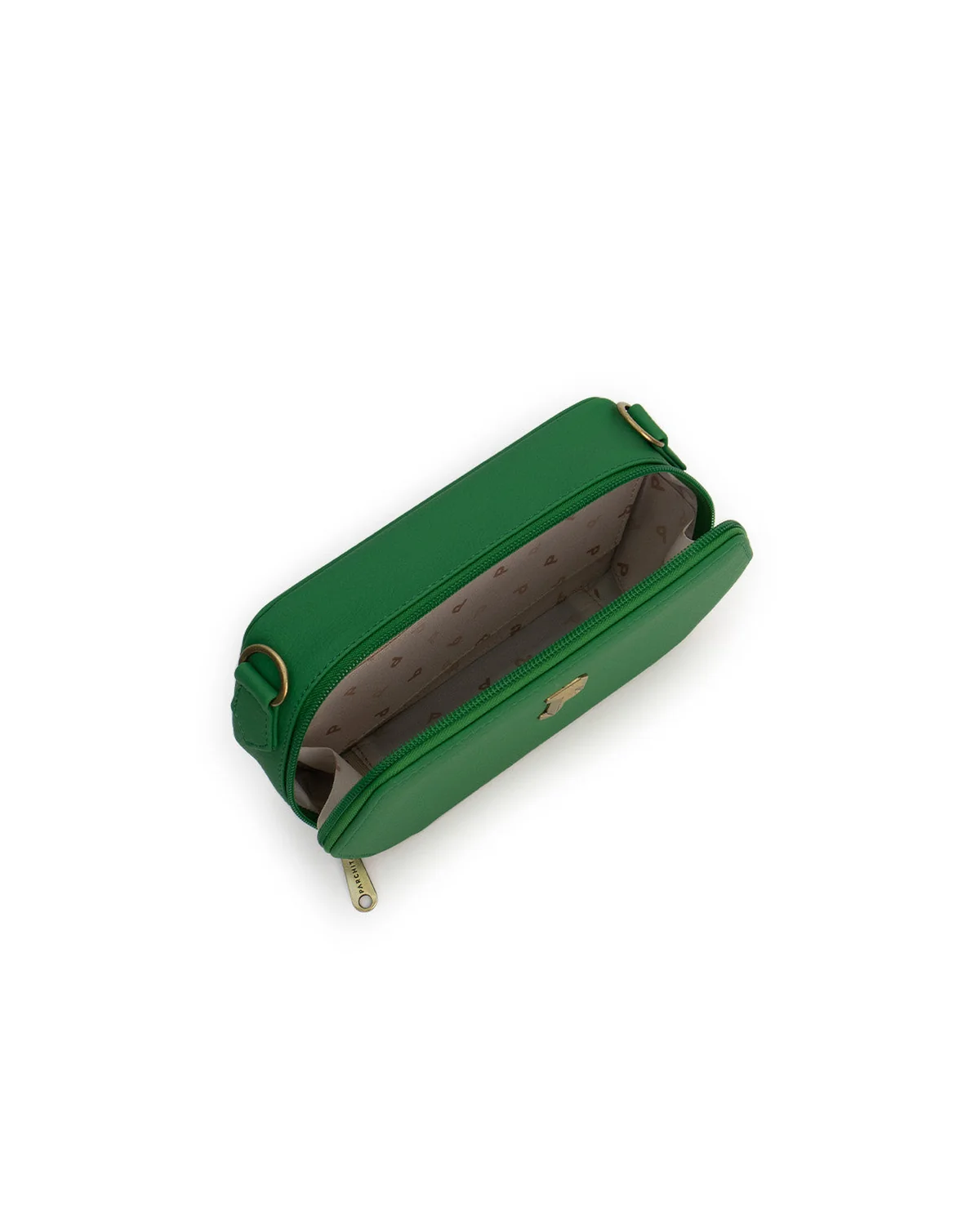 Cartera Malibu Verde - vista interior abierta con forro estampado Parchita
