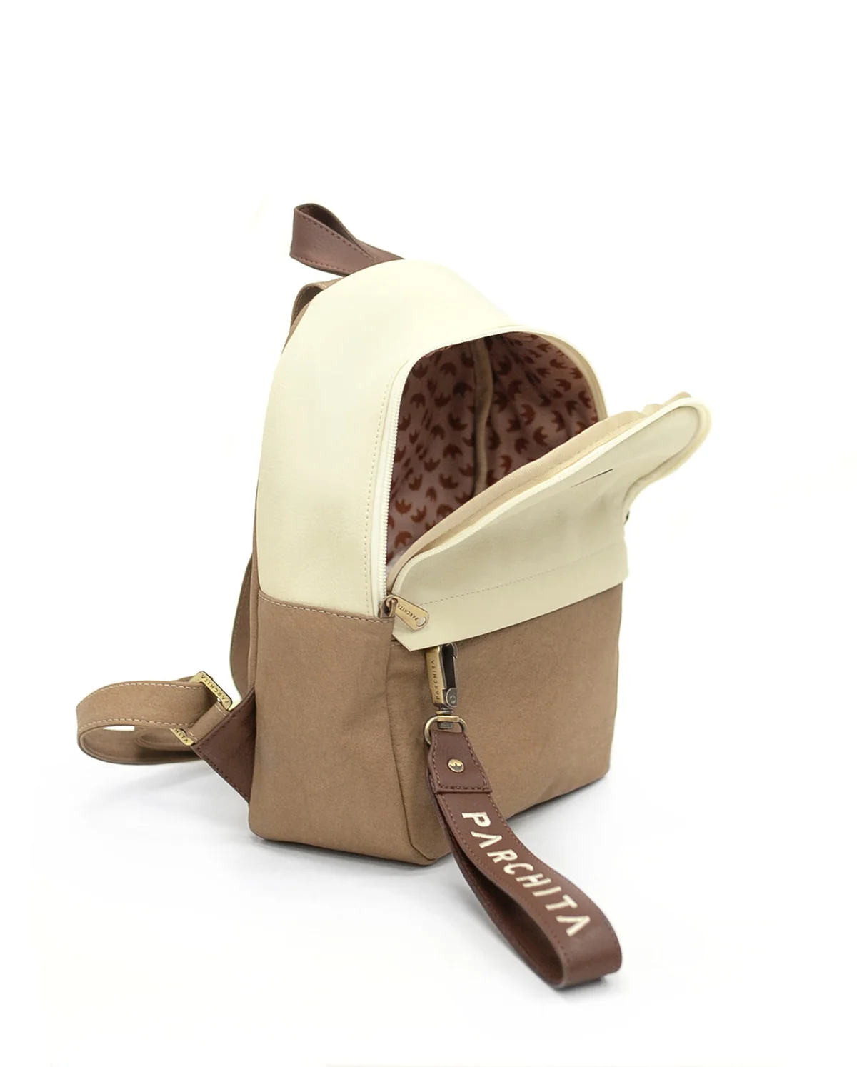 Morral Bruno Beige x Capuchino - vista interior con forro leopardo