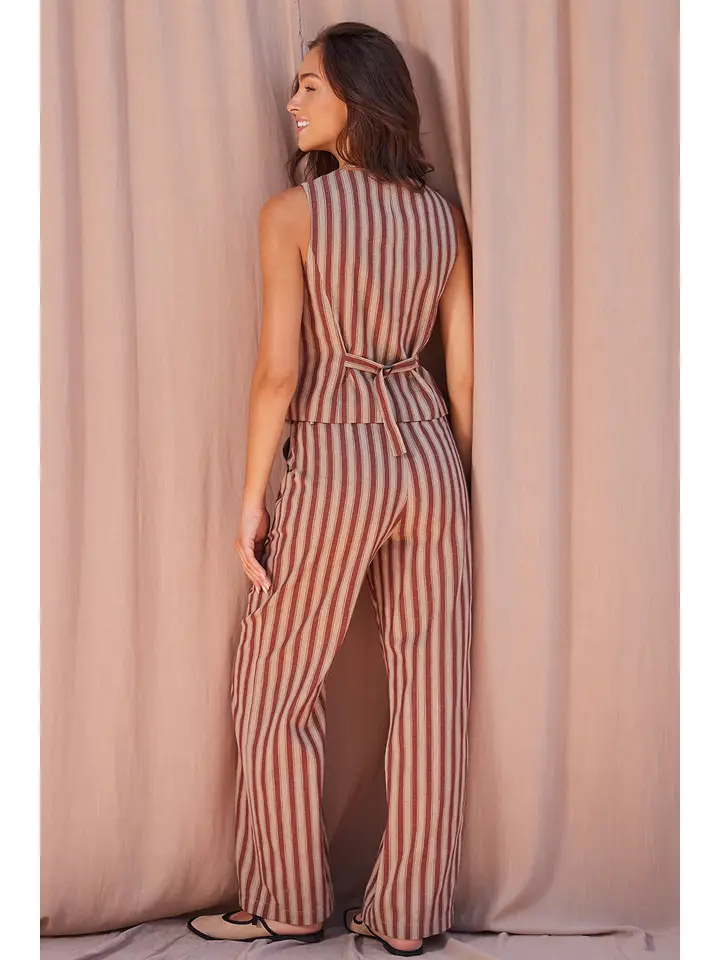 Striped Button Vest and Wide Leg Set